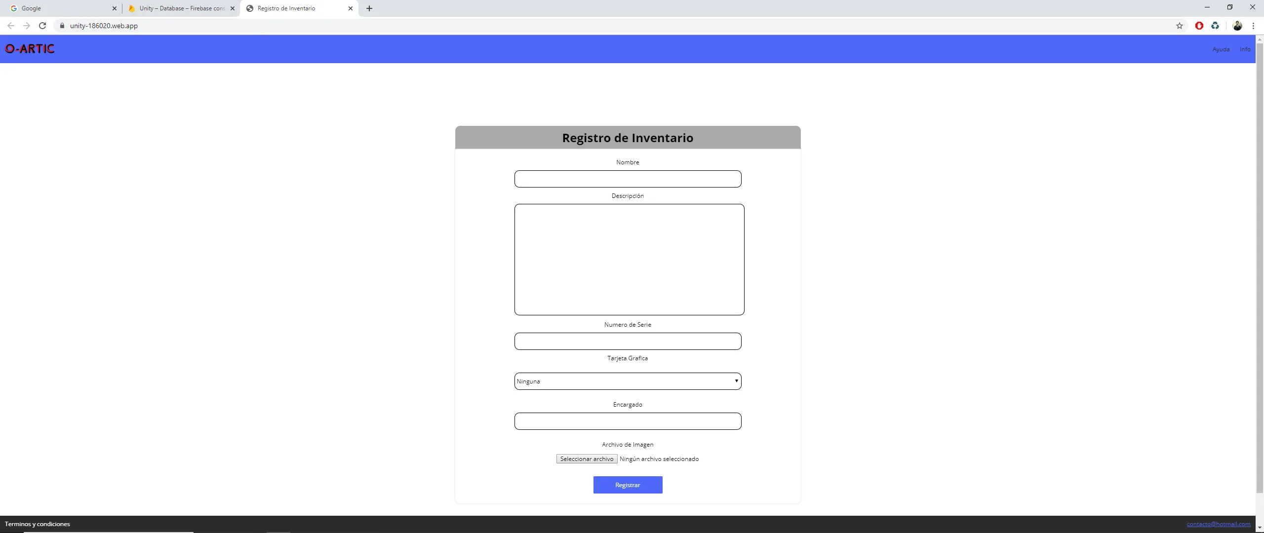 Inventory Registration Web Page